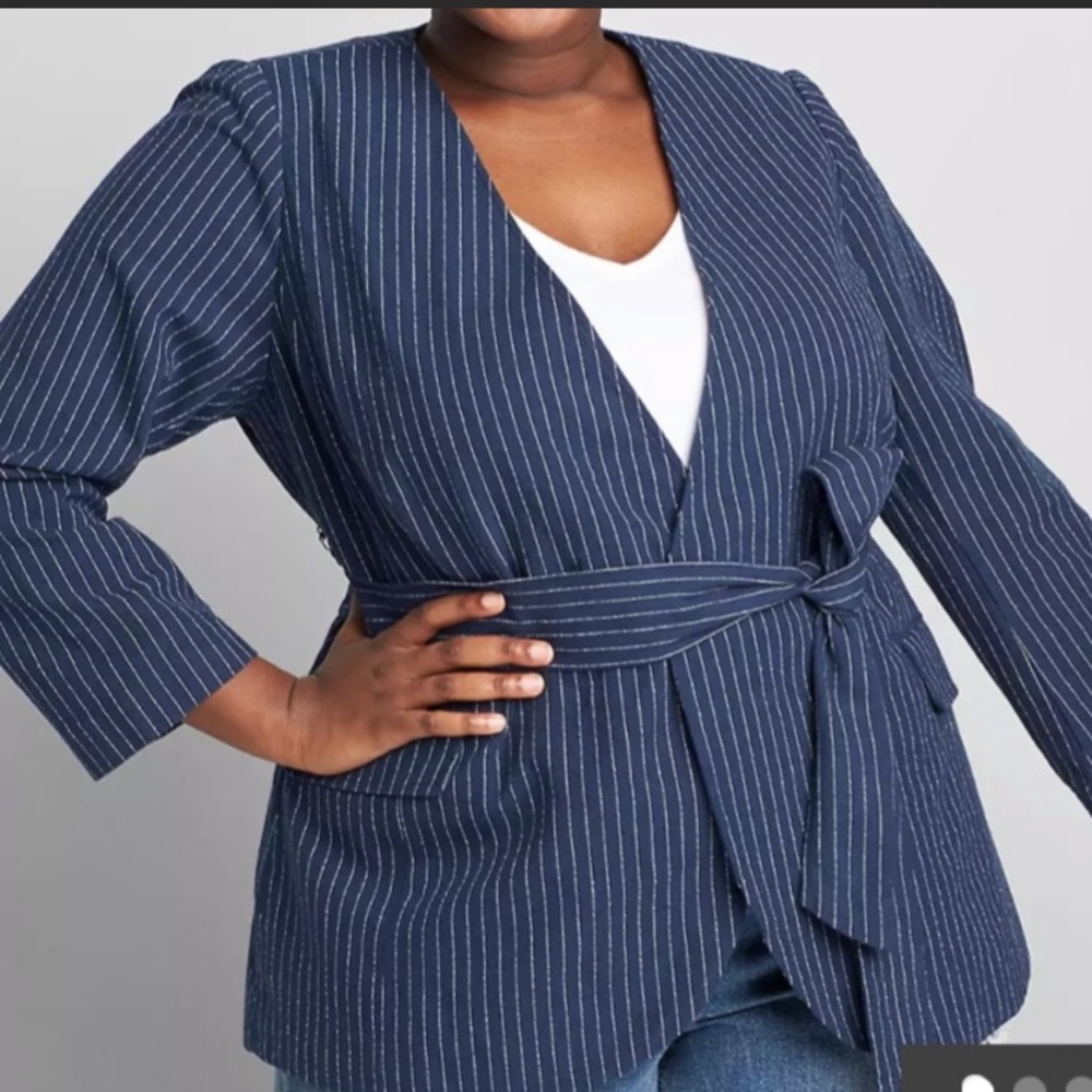 Belted Pinstripes Wrap Blazer